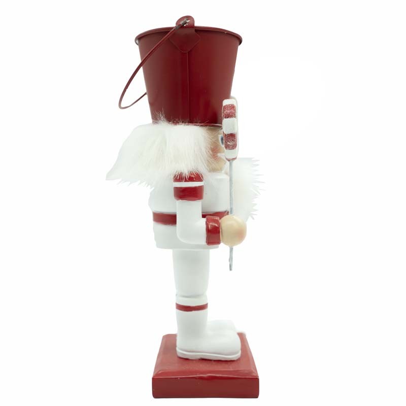 Schiaccianoci Natalizi in Resina con Cappello a Secchio in Latta bianco - H.24 cm - stile
